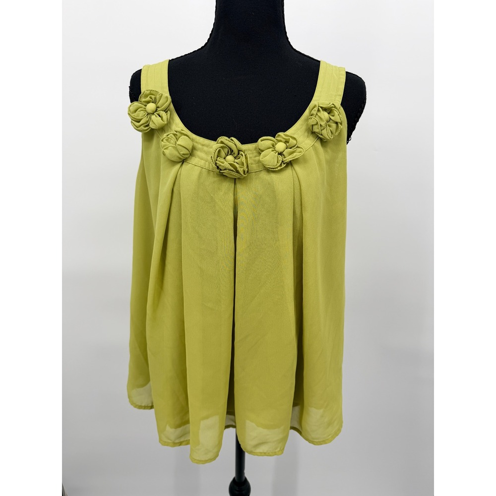 Josephine Studio Tank Top Women 4 Green Excellent Floral Pleated Chiffon